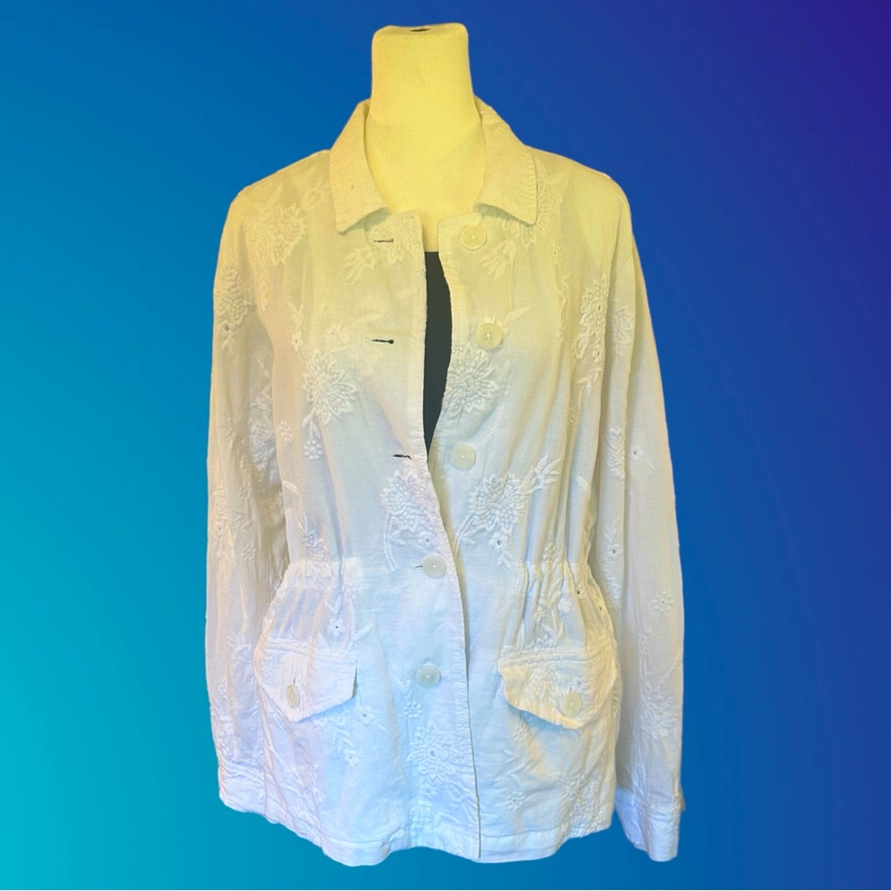 J JILL lightweight linen & cotton eyelet jacket, Sz S